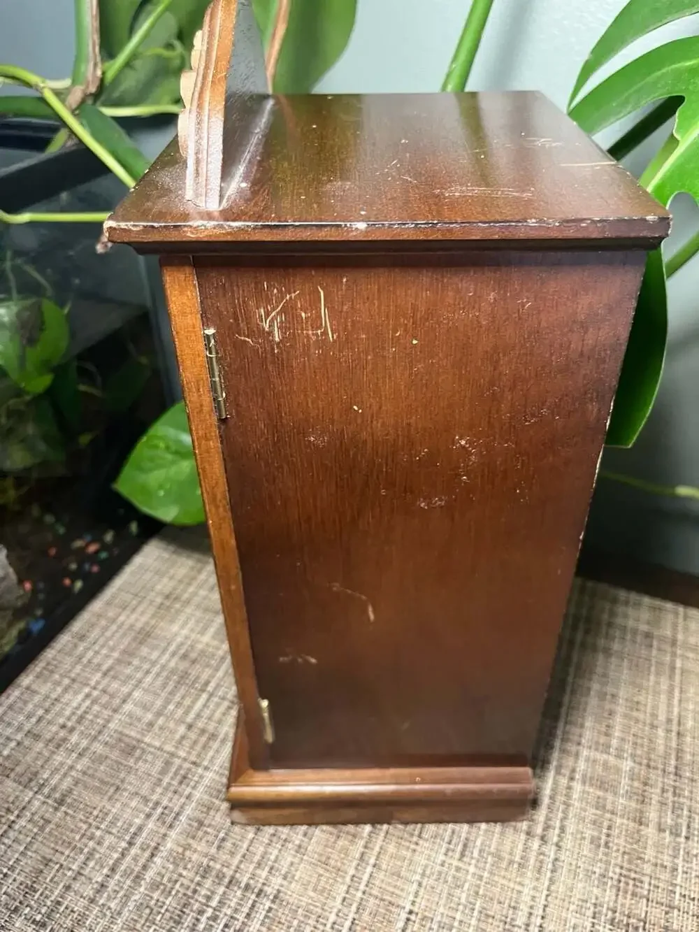 Vintage Wooden Jewelry Cabinet with Etched Glass Door
